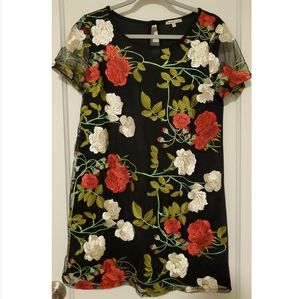 Embroidered Floral Mesh Overlay Dress